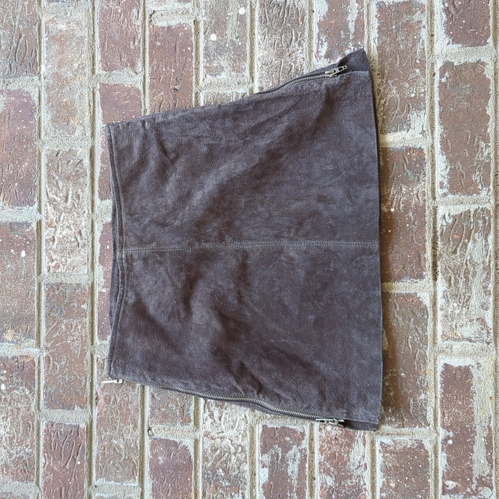Blank NYC Brown Suede Leather Chunky Side Zippered Mini Skirt